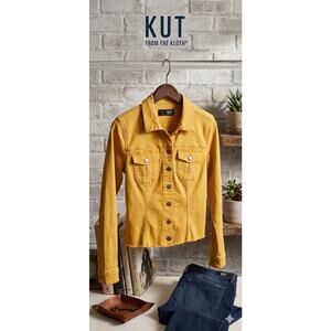 KUT from the Kloth Mustard Yellow Raw Hem Denim Jacket